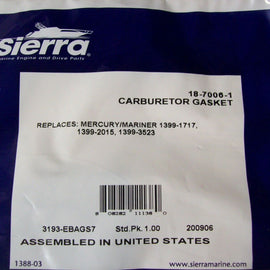 Mercury Carburetor Gasket Kit 18-7006-1 1399-2015 1399-1717 Outboard Boat Motor